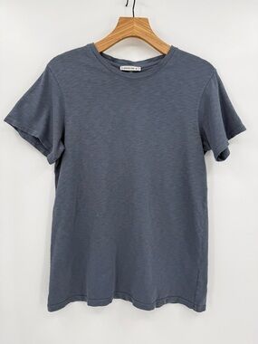 American Giant Women's Premium Short Sleeve Slub Crew Tee in Slate Blue Size XL